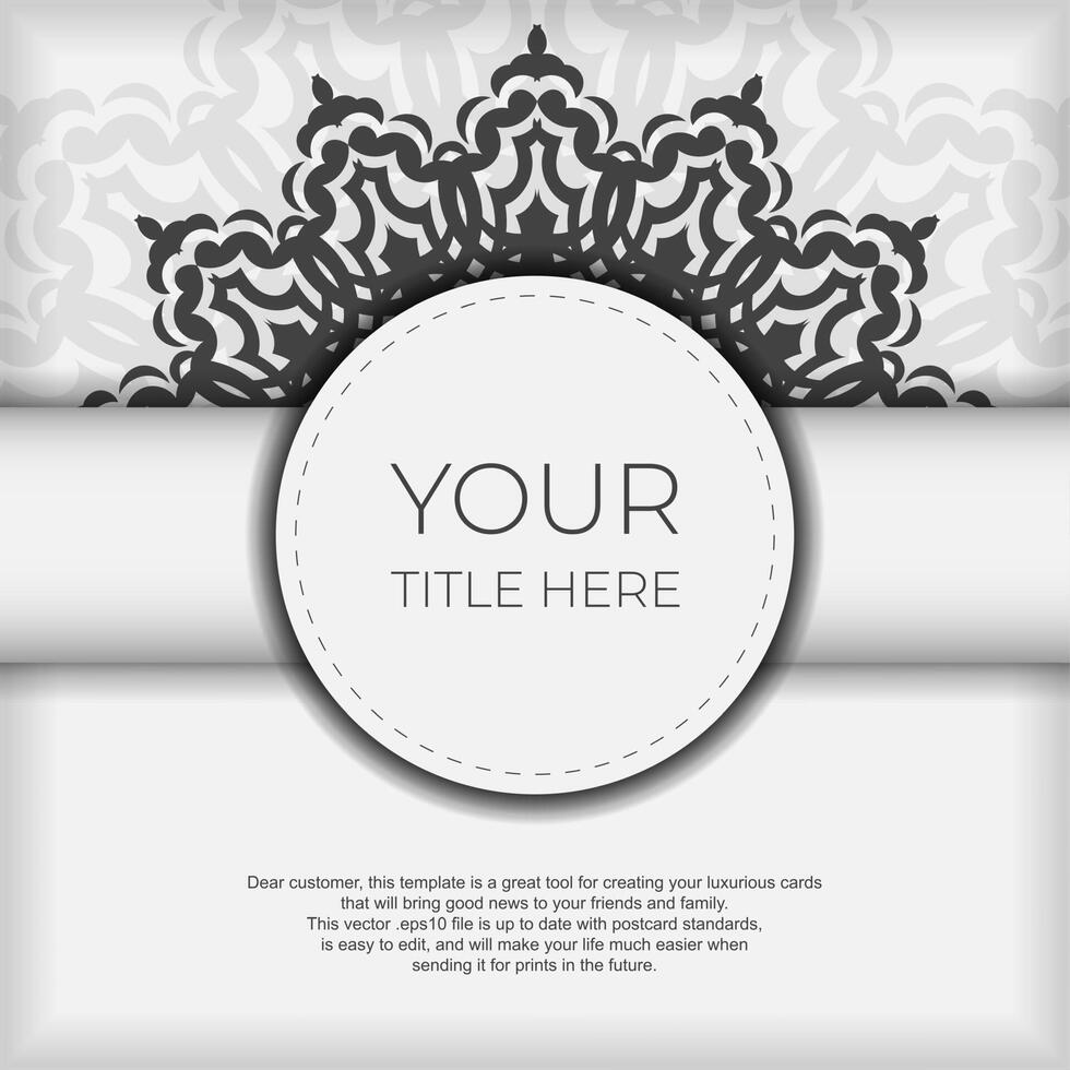 postcards in white with black patterns. Invitation card design with mandala ornament. vector