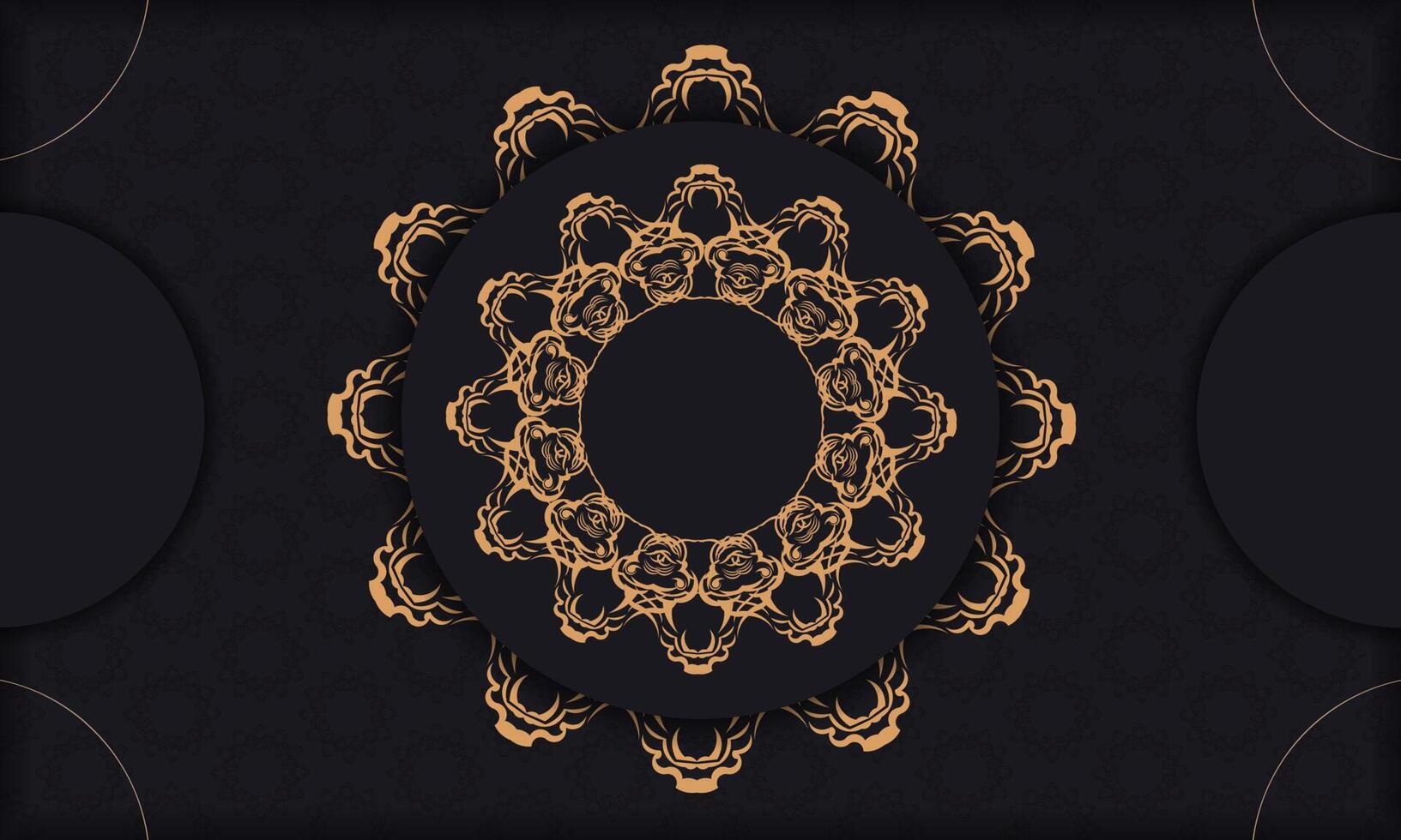 Black vector banner with luxury gold ornaments and place under text. Template for print design invitation card with vintage ornament.
