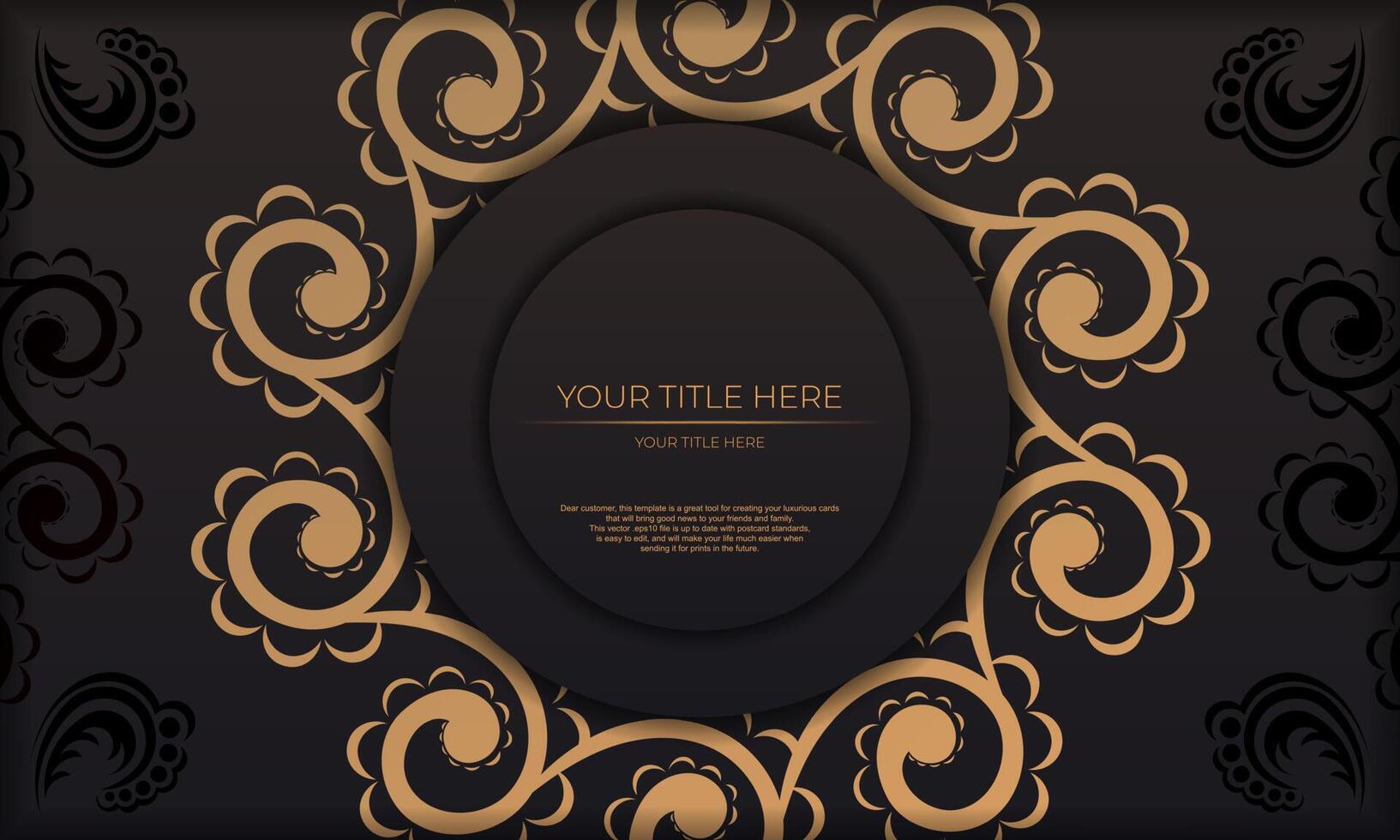Golden frame with ornate design on black background vector