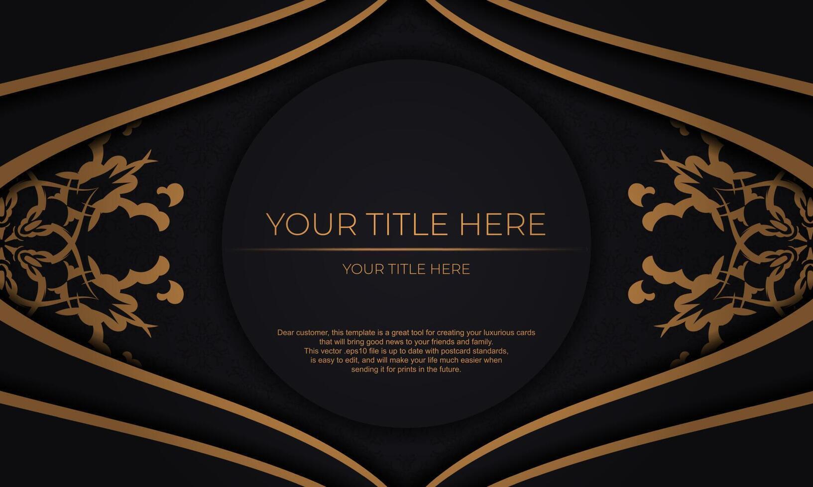 Black vector background with Indian ornaments and place for your design. Invitation card design with mandala ornament.