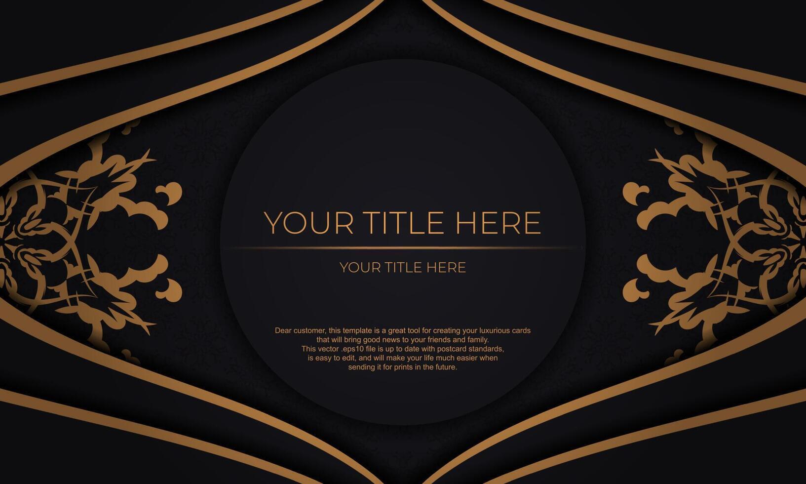 Black vector background with Indian ornaments and place for your design. Invitation card design with mandala ornament.