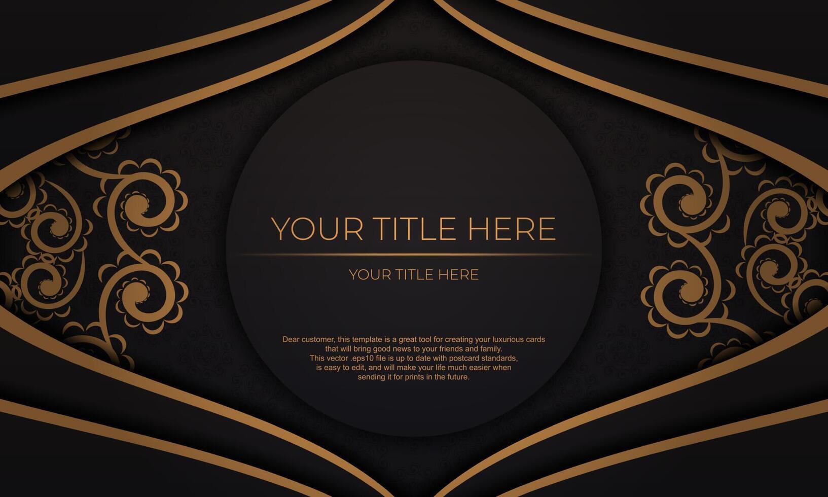 Black vector background of gorgeous vector patterns with mandala ornaments and place for your design. Invitation card design with mandala ornament.