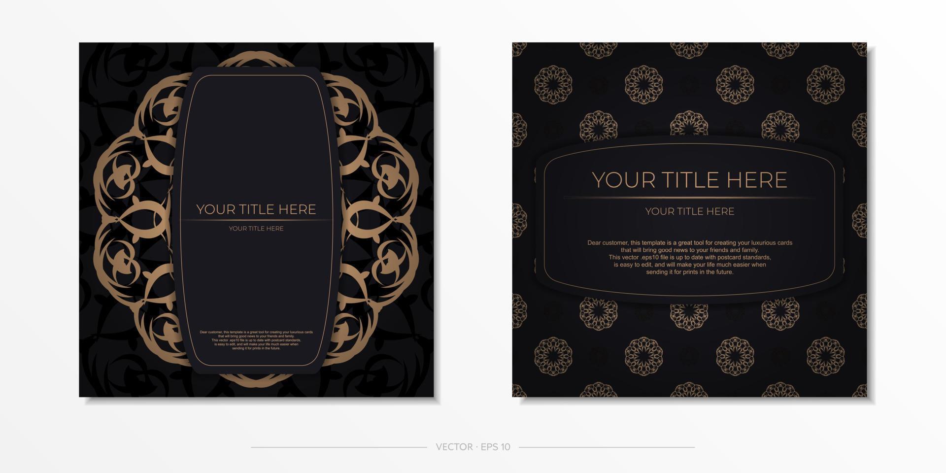 Square Template for print design postcard in black color with luxury ornaments. Preparing an invitation card with vintage patterns. vector