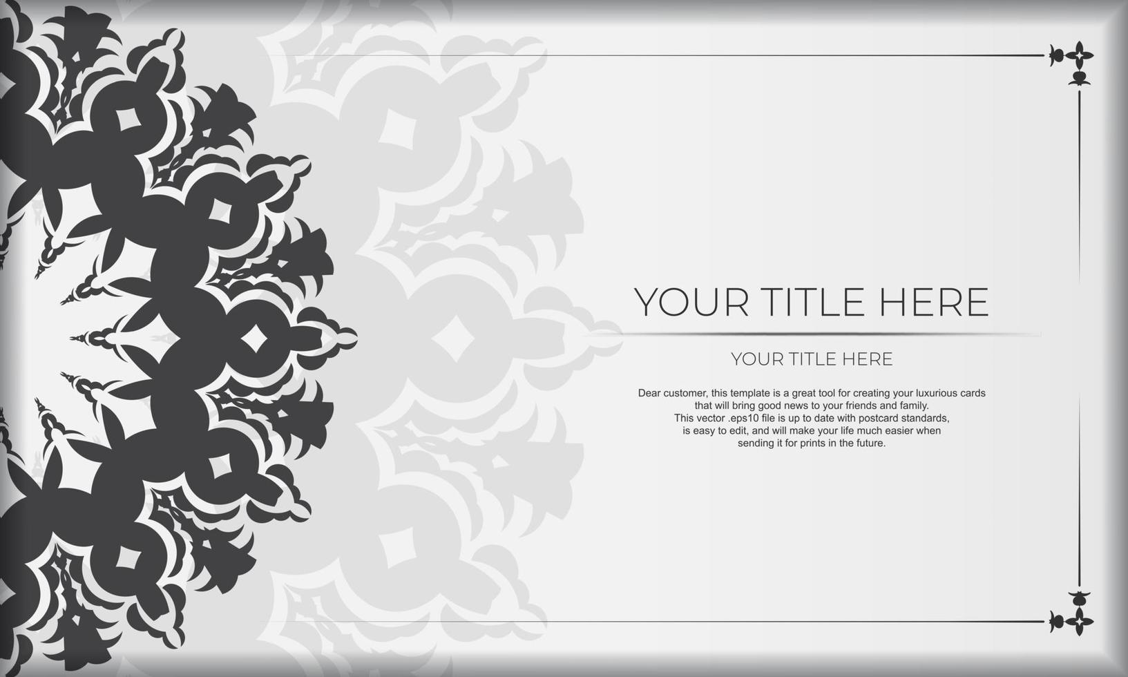 Template for a printable design of an invitation card with a luxurious ornament. White vector banner with greek luxury ornaments for your design.