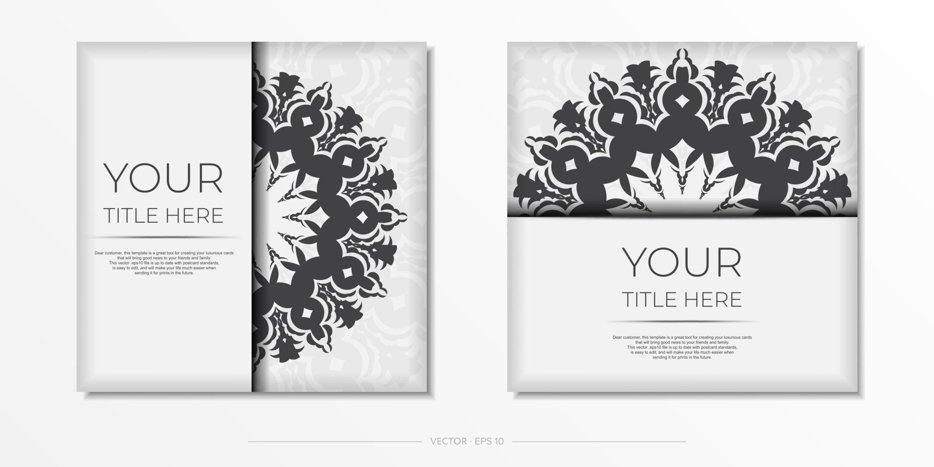 Preparing invitation card with vintage patterns.Stylish vector template for printable design postcard in white color with luxury greek