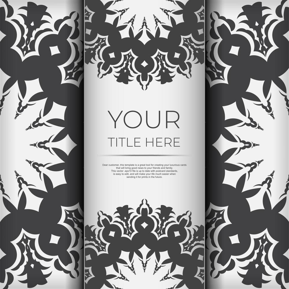 Stylish Template for print design postcards in white color with luxurious Greek ornaments. Vector Preparing invitation card with vintage patterns.