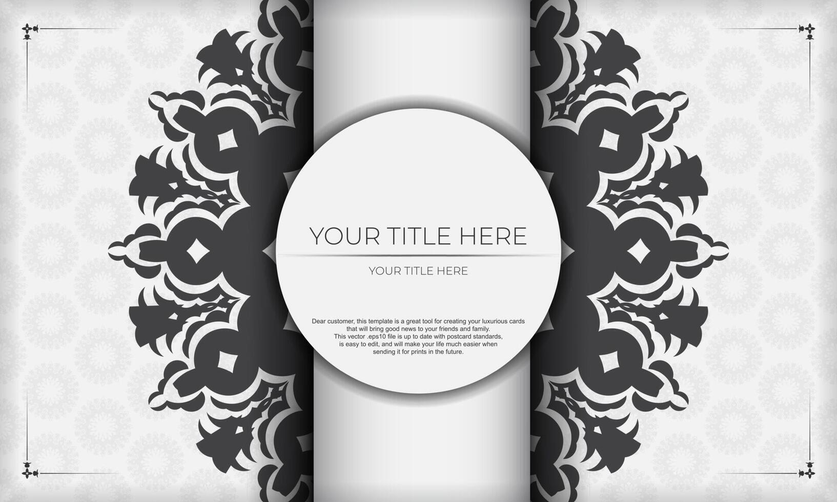 plantilla para diseño de tarjeta de invitación imprimible con patrones lujosos. banner vectorial blanco con adornos de lujo griegos y lugar para el texto. vector