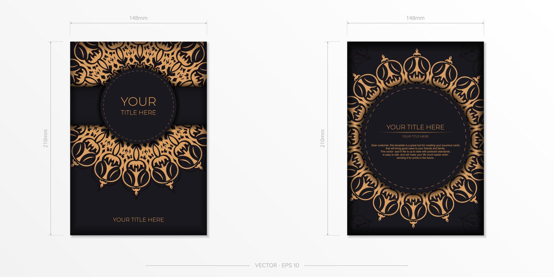 Rectangular Preparing postcards in Black with luxurious ornaments. Vector Template for printing design invitation card with vintage patterns.
