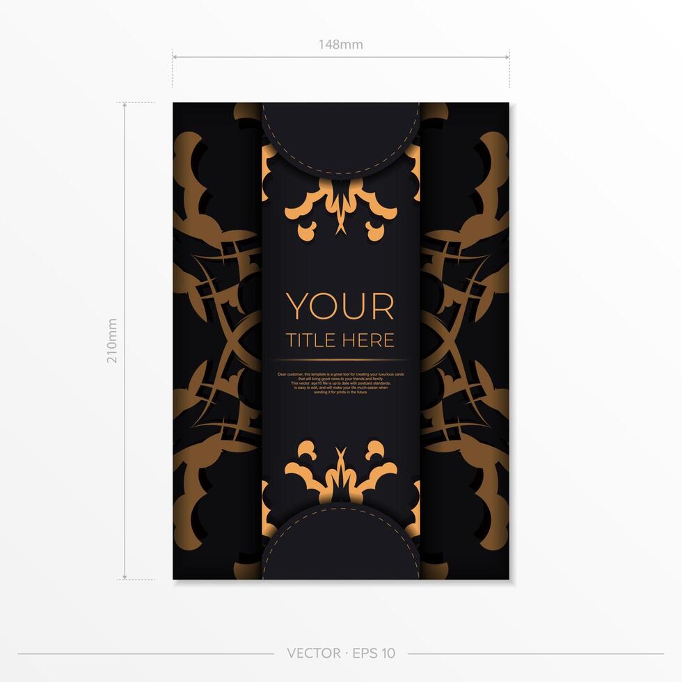 Stylish Preparing postcards in black with Indian ornaments. Vector Template for printable design of invitation card with mandala patterns.