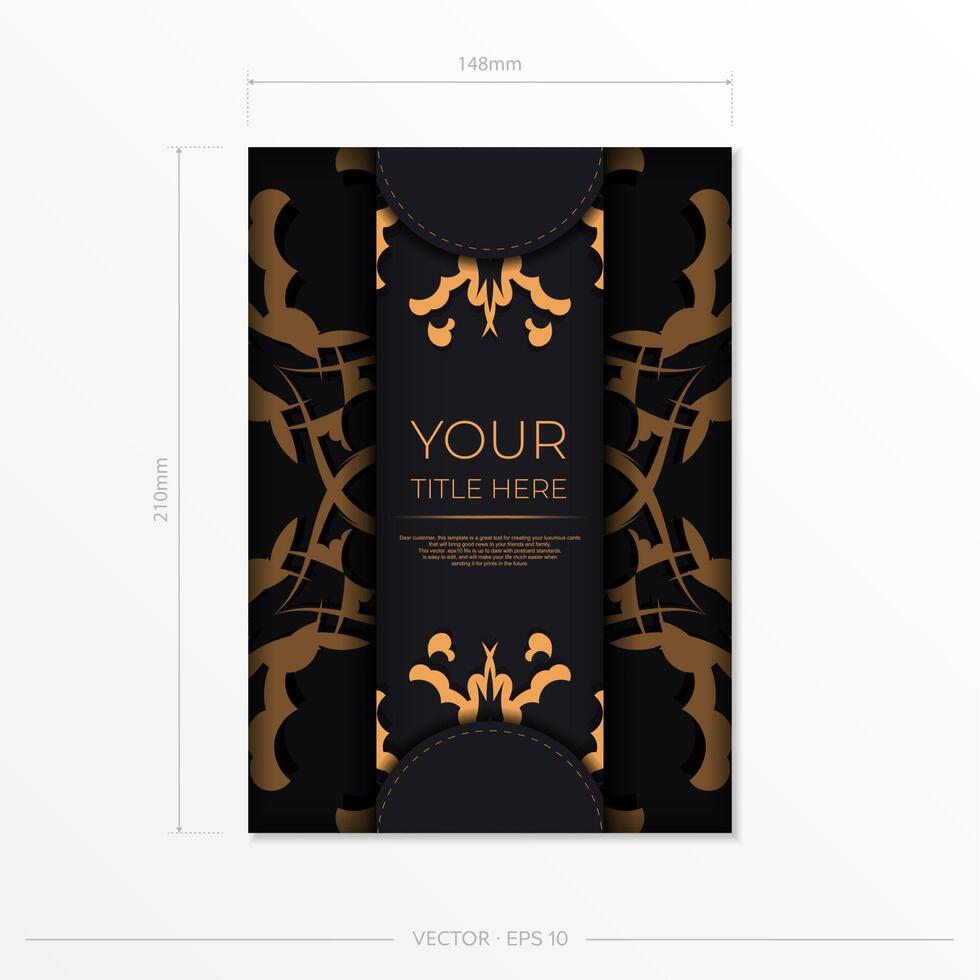 Stylish Preparing postcards in black with Indian ornaments. Vector Template for printable design of invitation card with mandala patterns.