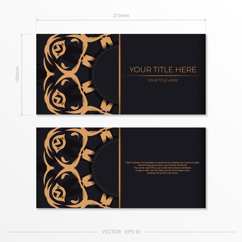 Rectangular postcards in dark colors with abstract patterns. Invitation card design with vintage ornament. vector