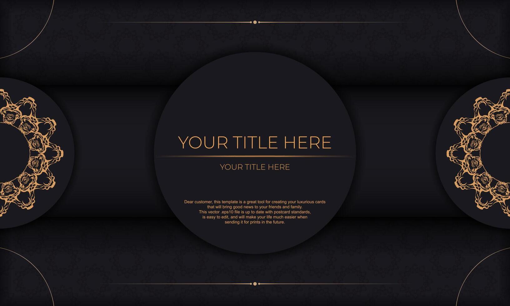 Black banner with luxury gold ornaments and place for your text. Invitation card design with vintage patterns. vector