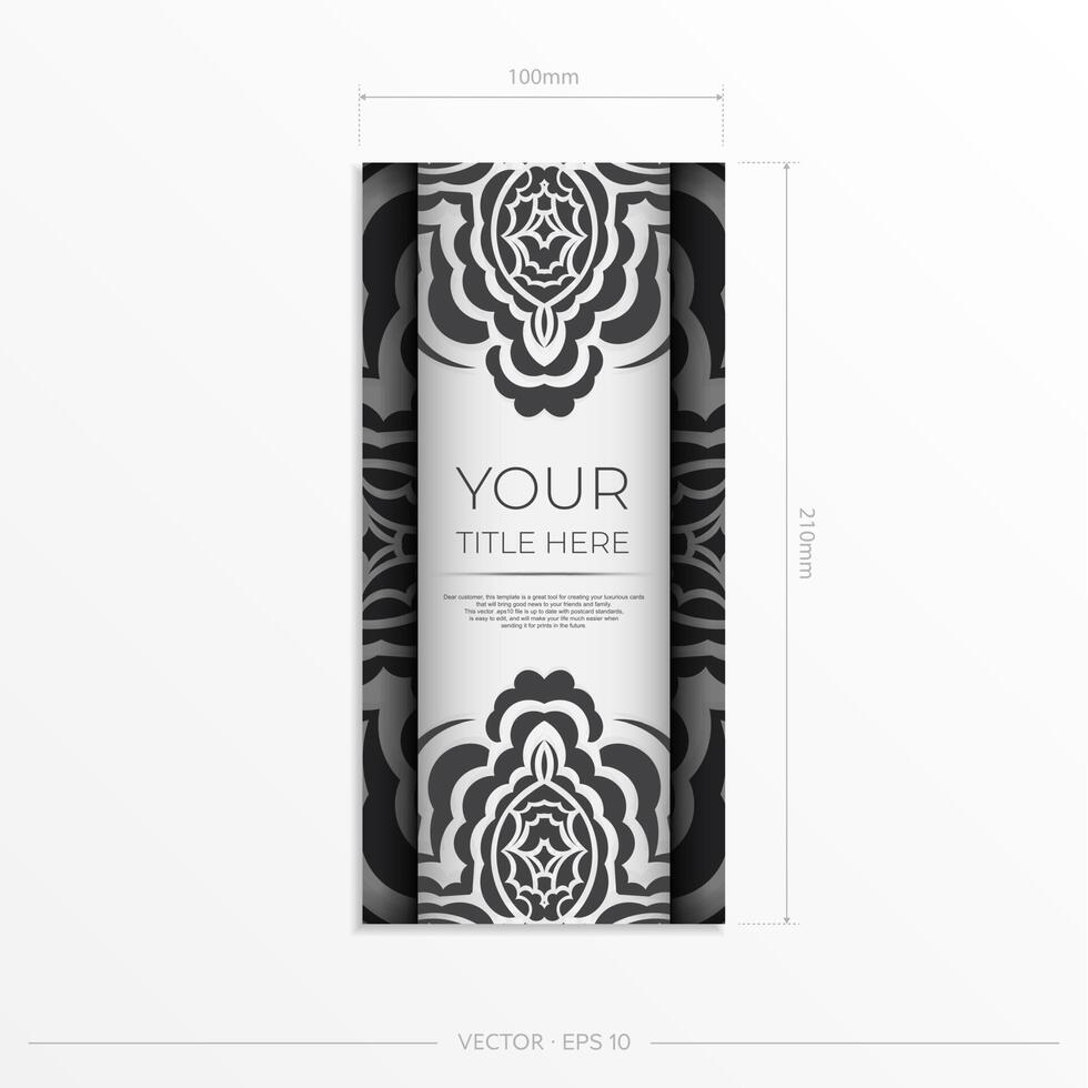 Luxurious postcard White colors with Indian ornaments. Vector design of invitation card with mandala patterns.