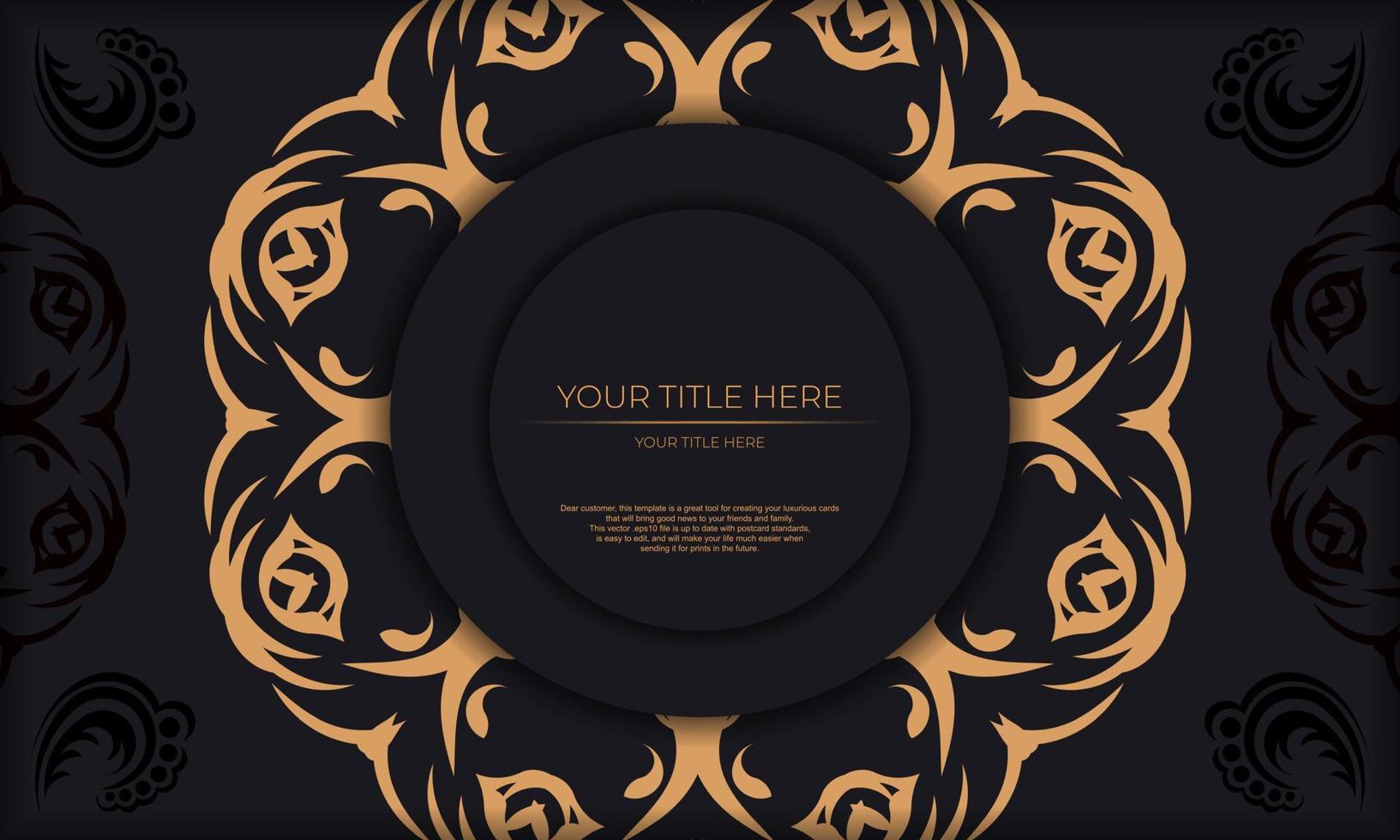 Black template banner with abstract ornaments and place for your design. Invitation card design with vintage patterns. vector