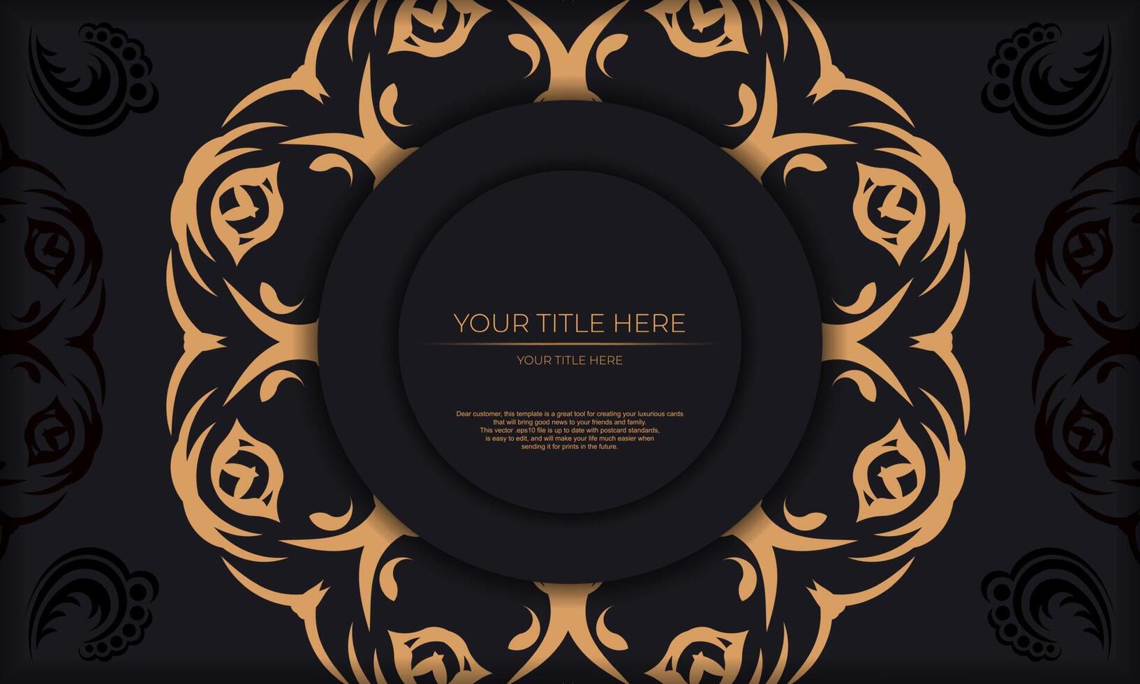 Black template banner with abstract ornaments and place for your design. Invitation card design with vintage patterns. vector