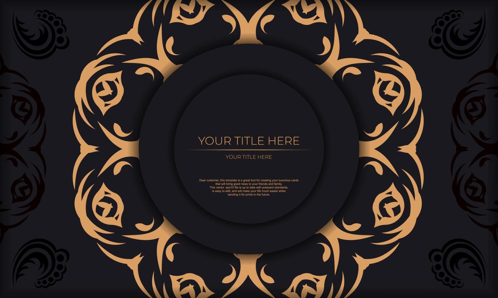 Black template banner with abstract ornaments and place for your design. Invitation card design with vintage patterns. vector