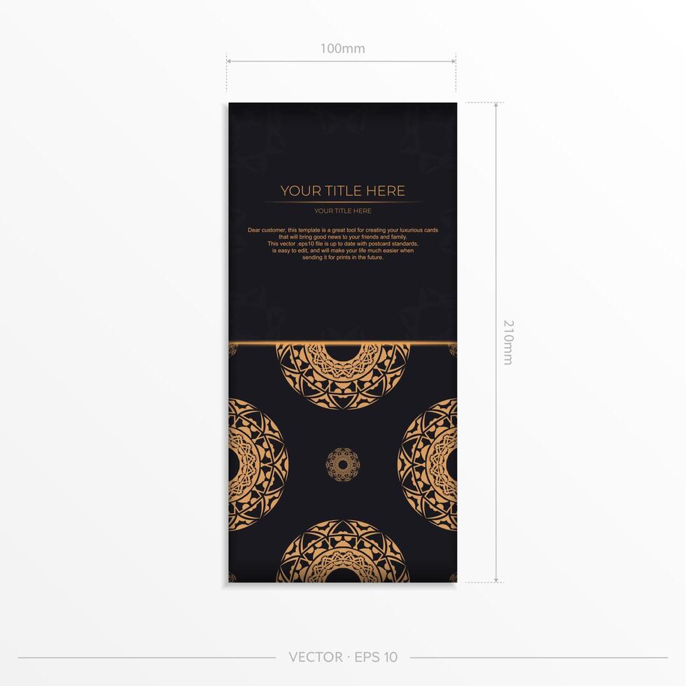 A black and gold business card with an ornate pattern vector