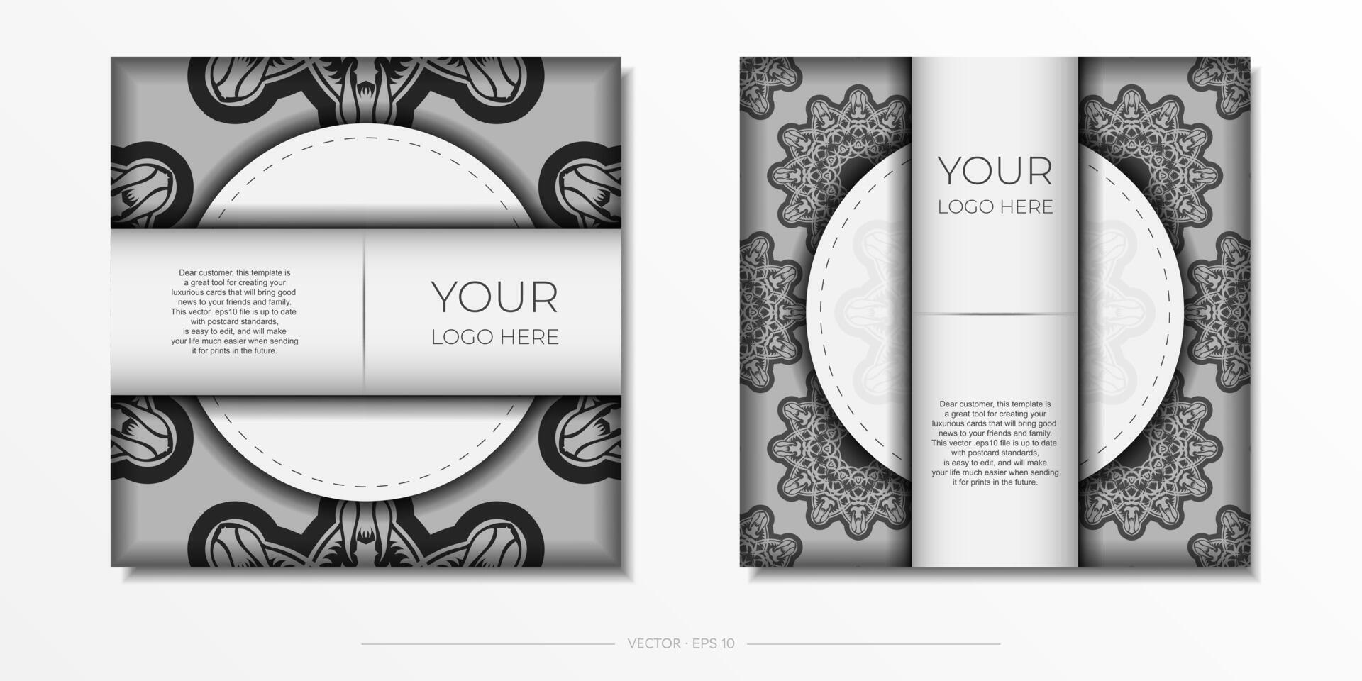 Vintage White postcard preparation with abstract ornament. Vector Template for printing design