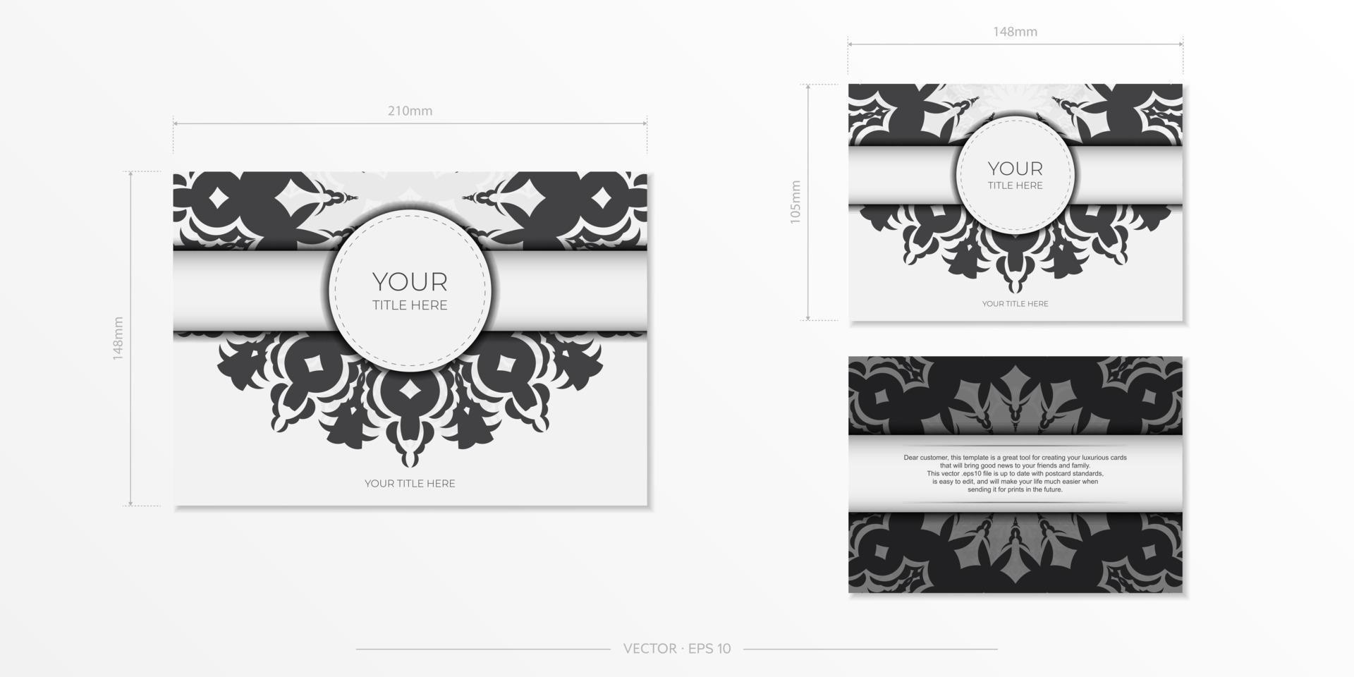 Vector invitation card with vintage patterns.Stylish ready-to-print white color card design with luxury greek