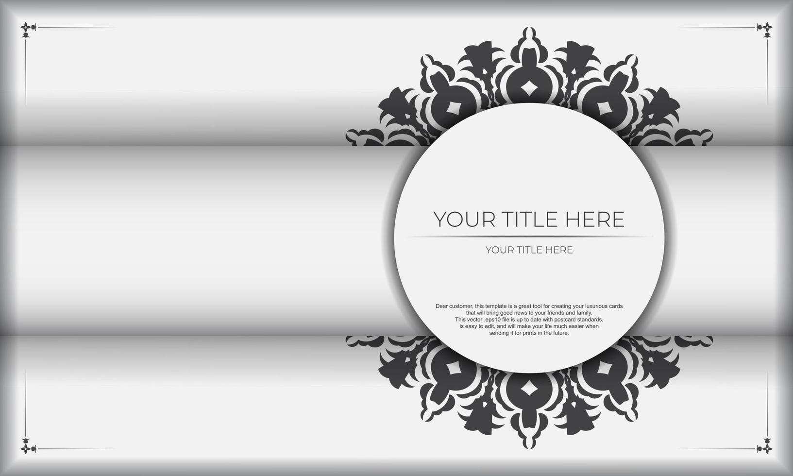 Vector Print-ready invitation design with luxury ornaments. White banner template with greek luxury ornaments for your design.