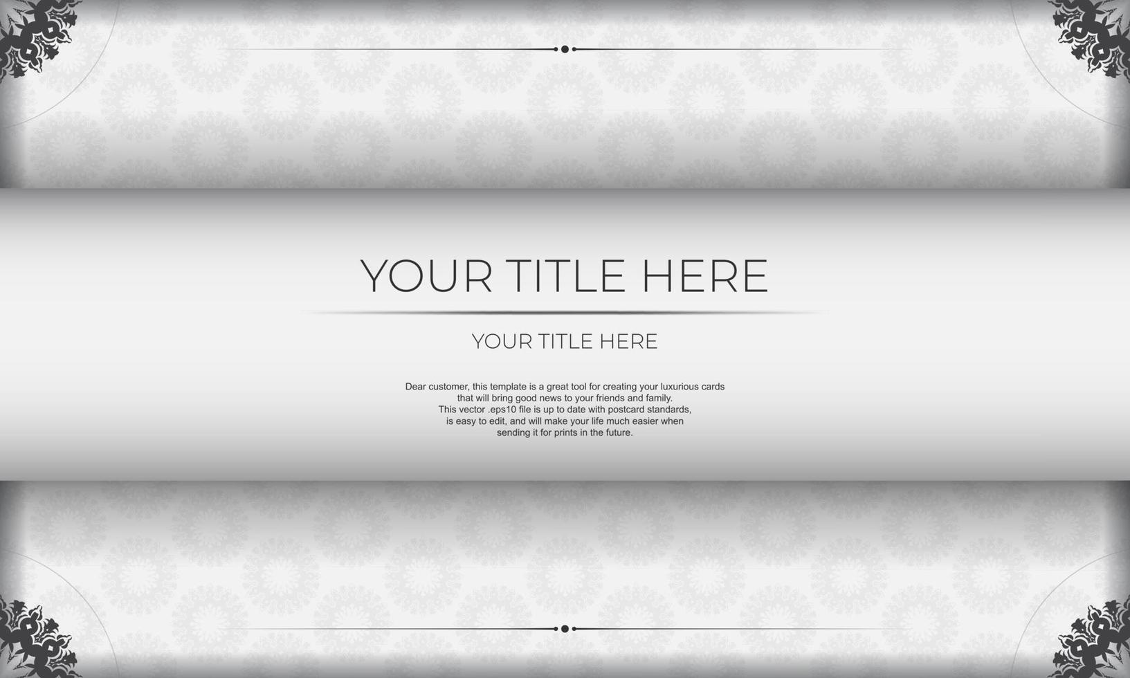 Invitation card design with luxurious patterns. White banner template with greek luxury ornaments and place for your design. vector