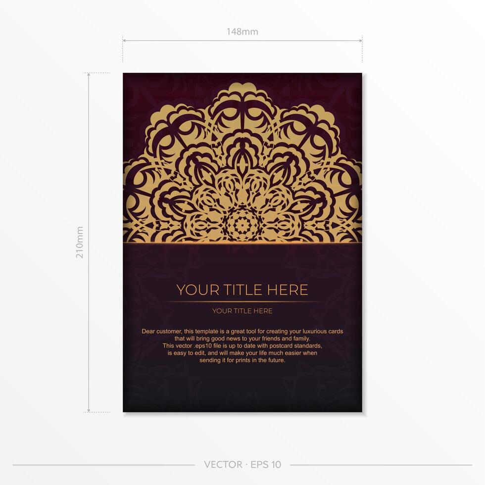 A business card with a gold and red design vector