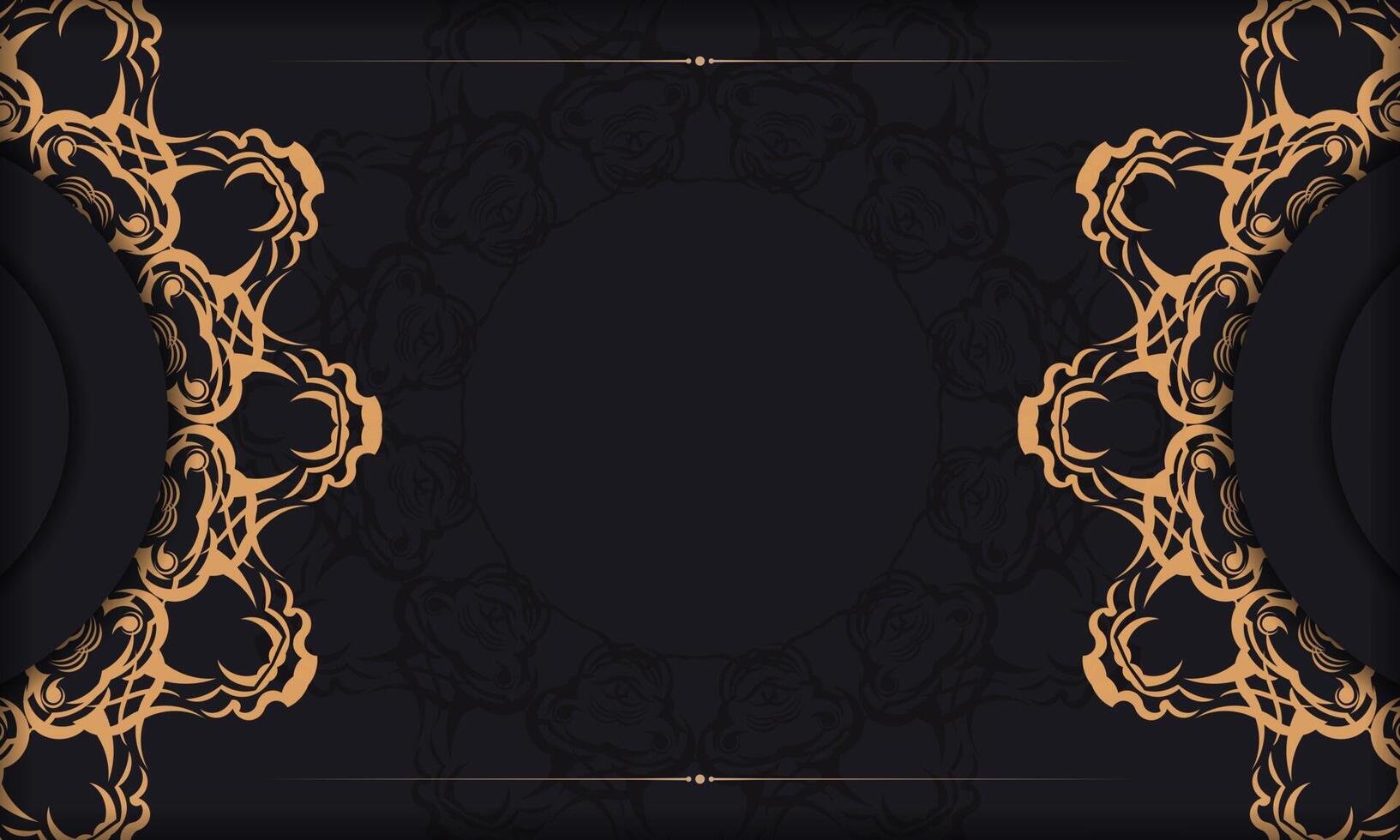 Black template banner with luxury gold ornaments and place for your design. Invitation card design with vintage patterns. vector