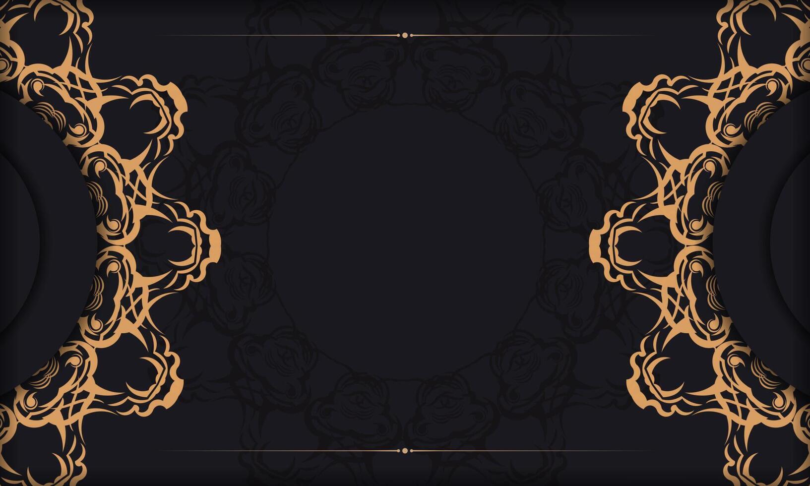 Black template banner with luxury gold ornaments and place for your design. Invitation card design with vintage patterns. vector