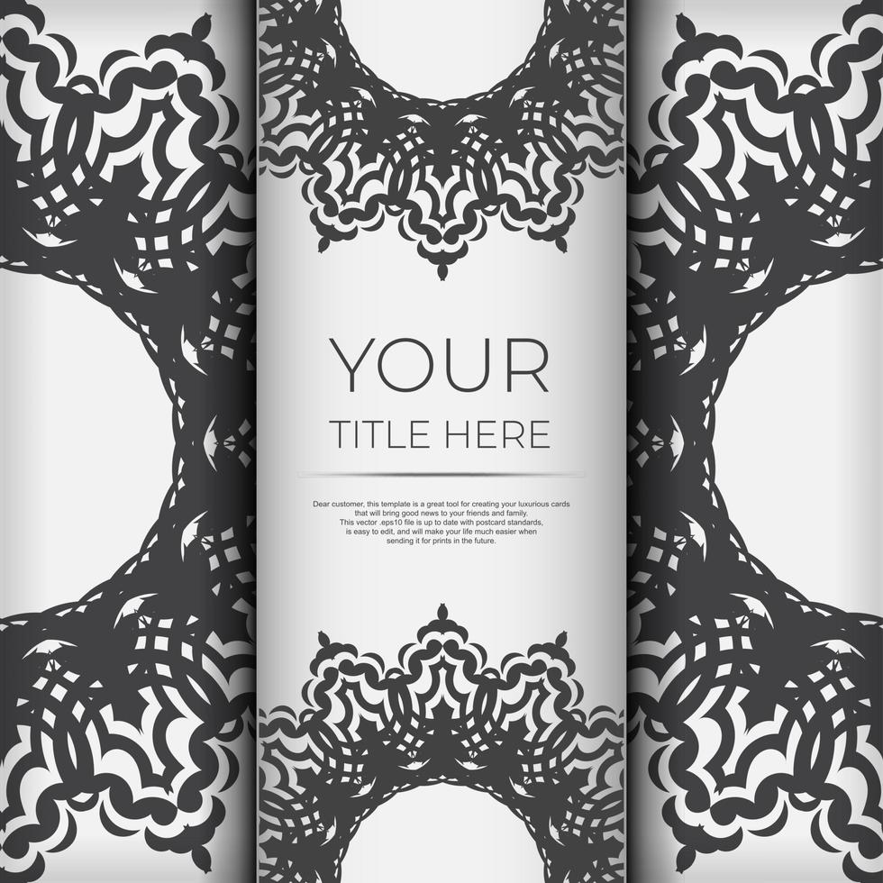 Vector Preparing postcards in white with black ornaments. Template for design printable invitation card with mandala patterns.