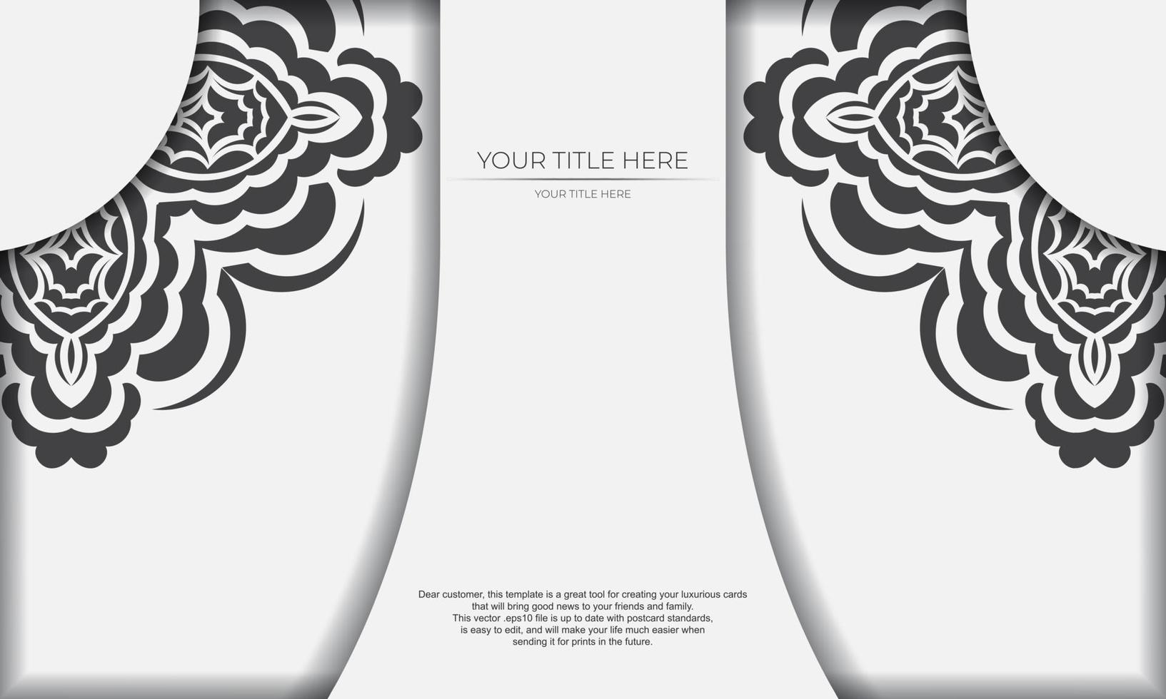 White template banner of gorgeous vector patterns with mandala ornaments and place under text. Template for design printable invitation card with mandala patterns.