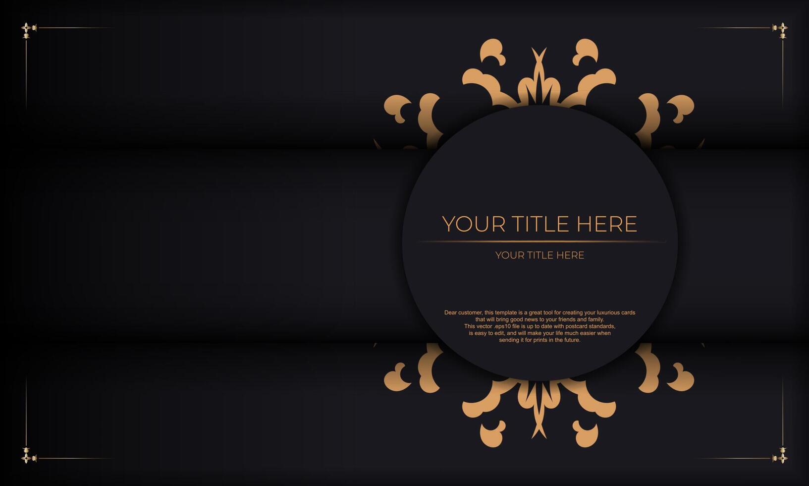 Black banner with Indian ornaments and place for your text. Invitation card design with mandala patterns. vector