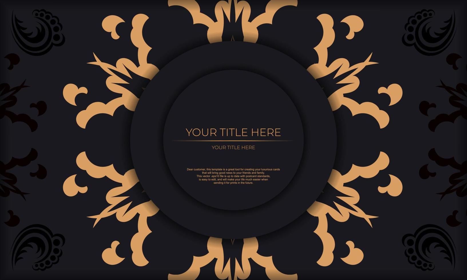 Black template banner with Indian ornaments and place for your design. Invitation card design with mandala patterns. vector