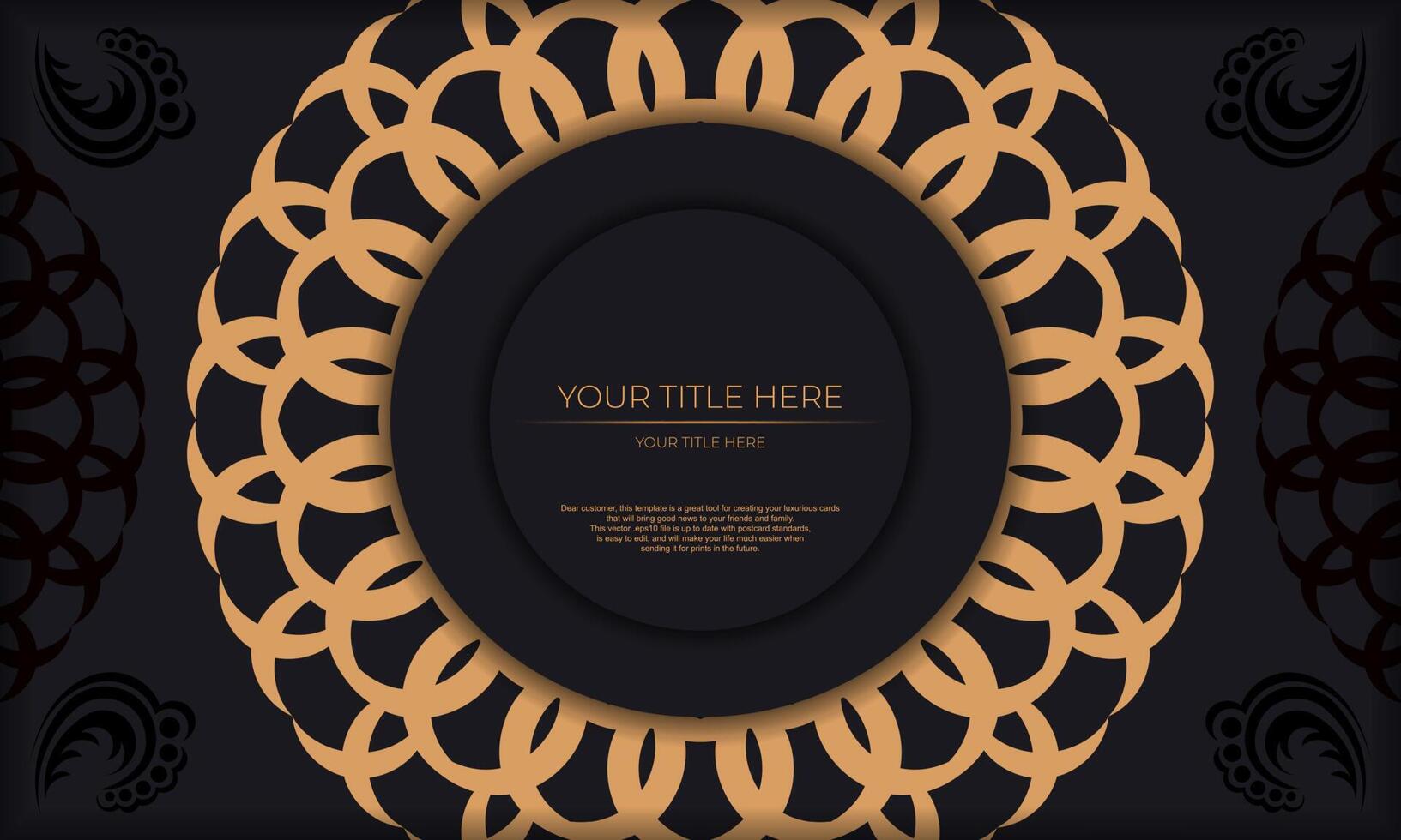 Invitation card design with luxurious patterns. Black template banner with greek luxury ornaments and place for your design. vector