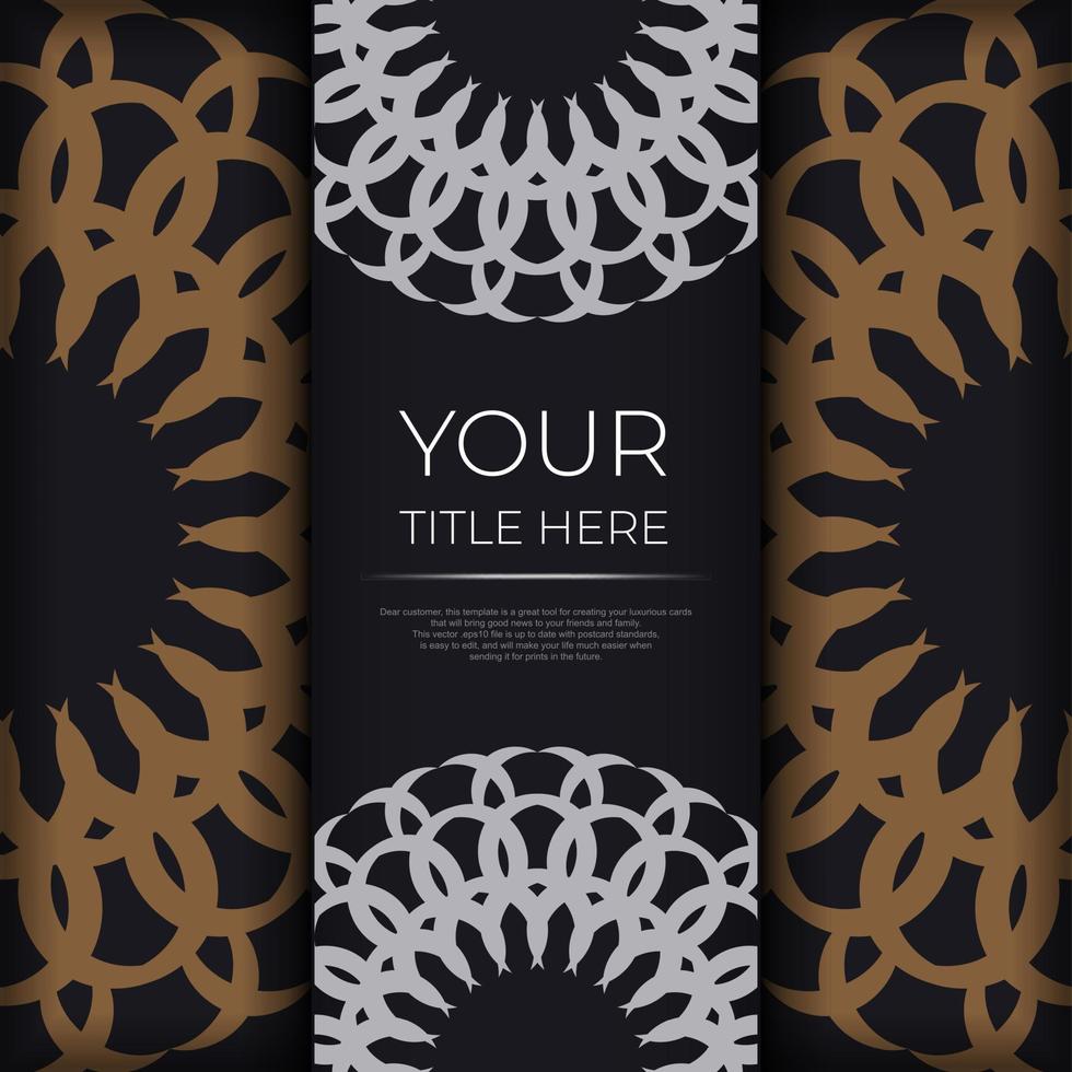 Stylish Template for print design of postcards in black color with luxurious Greek ornaments. Vector Preparing invitation card with vintage patterns.