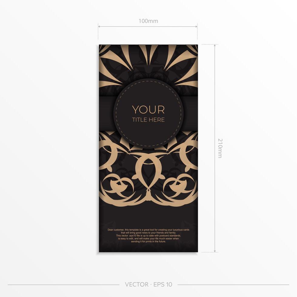 A black and gold business card with a floral pattern vector