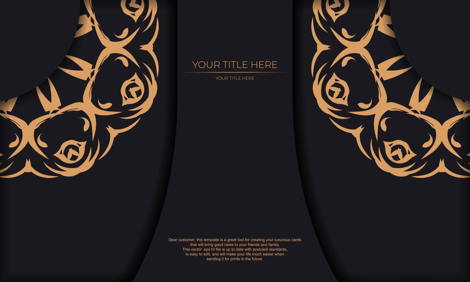 Black template banner with abstract ornaments and place under the text. Template for design printable invitation card with vintage patterns. vector