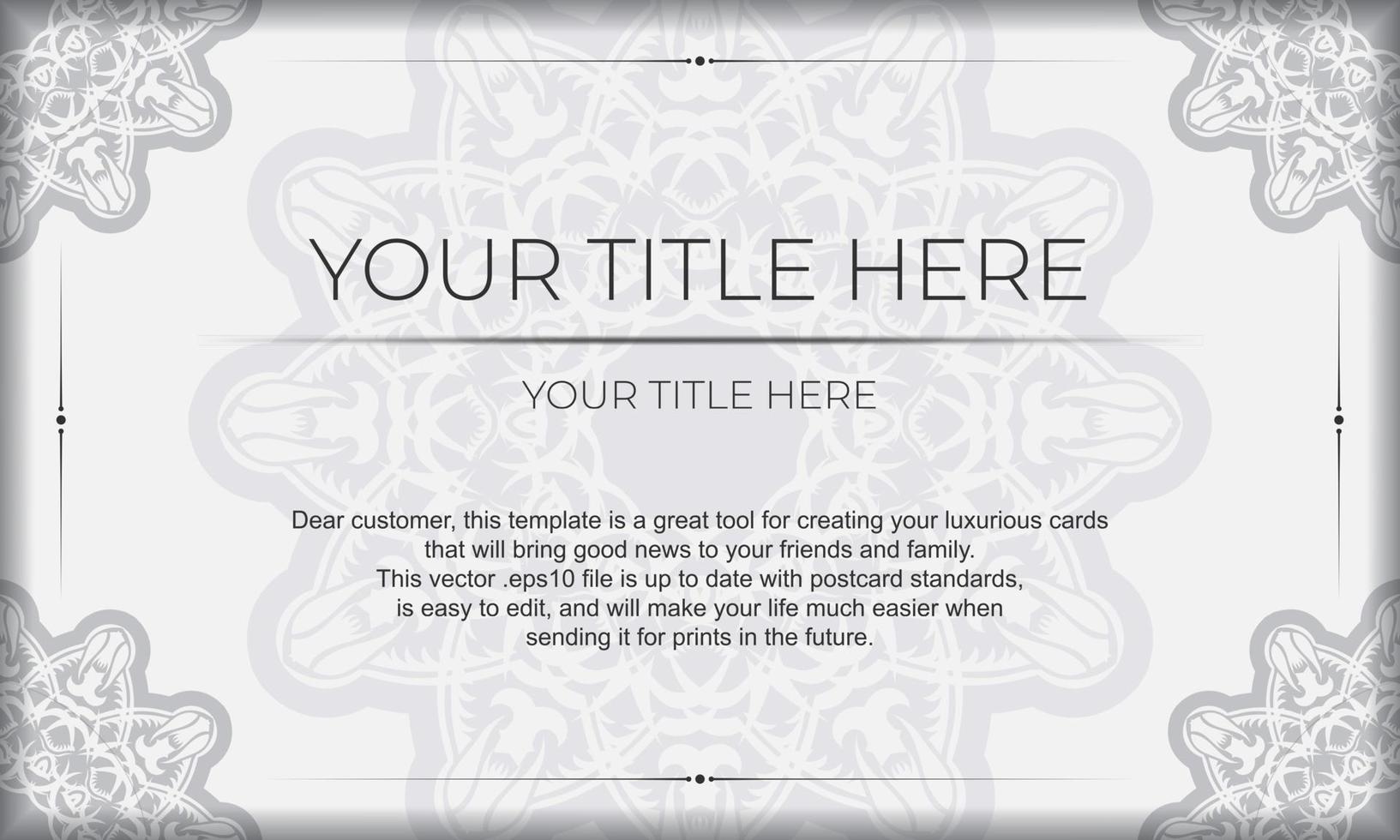 White luxury template banner with abstract ornaments and place for your text. Print-ready invitation design with vintage ornament. vector