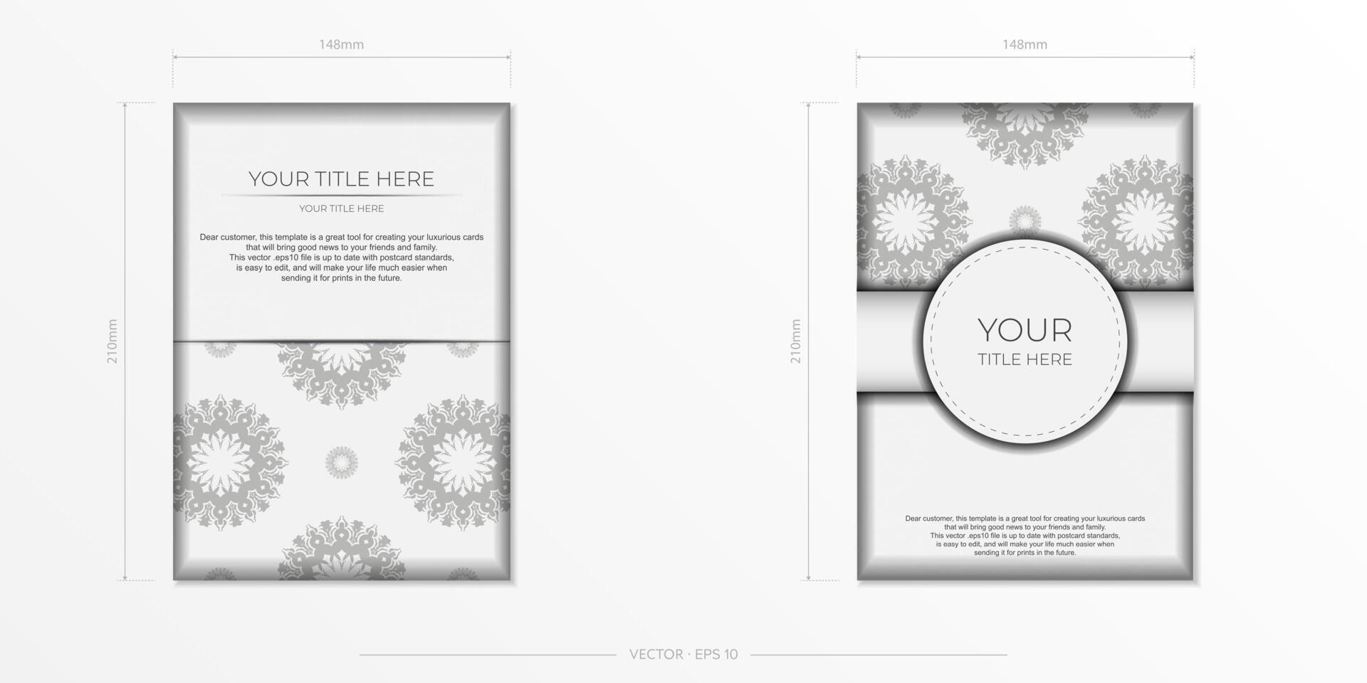 Vector Invitation card template with vintage ornament. Stylish postcard design in white with luxurious greek