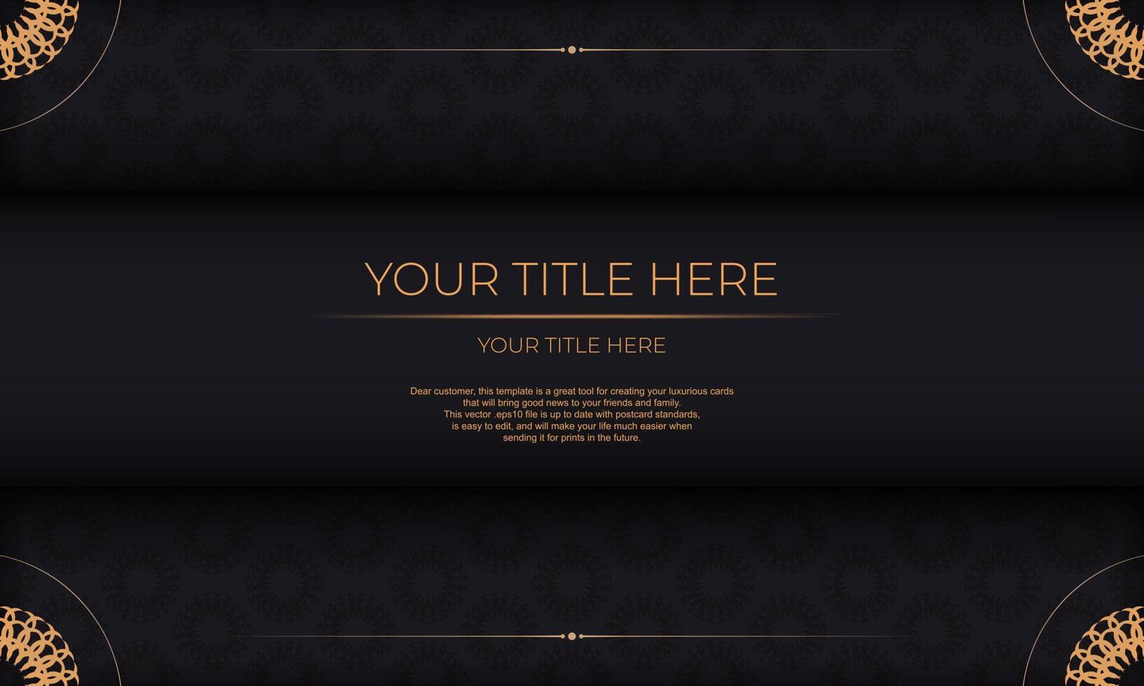 Print-ready invitation design with luxurious ornaments. Black template banner with greek luxury ornaments and place for your text. vector