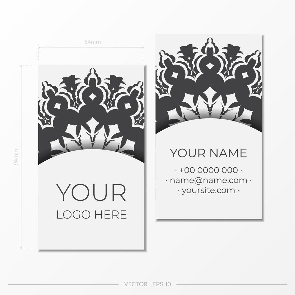 Business card preparation with vintage ornament. Business card design in white with greek luxury patterns. vector
