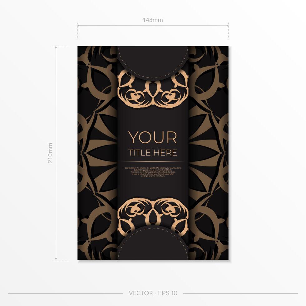 A black and gold flyer template with a pattern vector