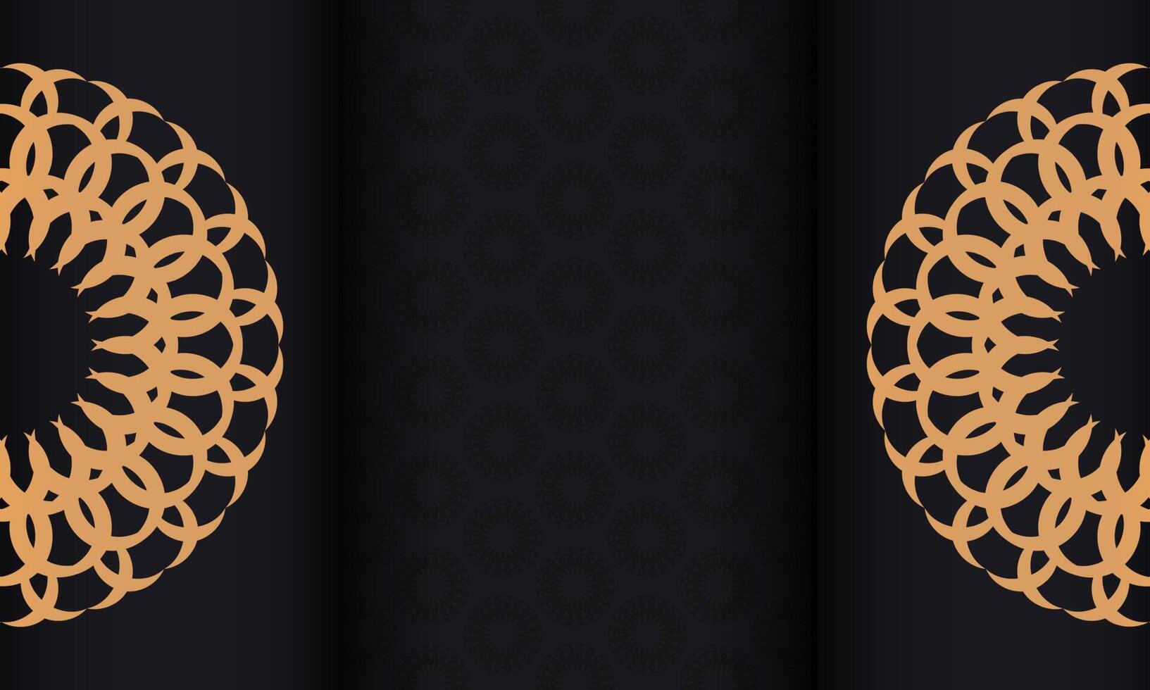 Two circular designs on black and gold fabric vector