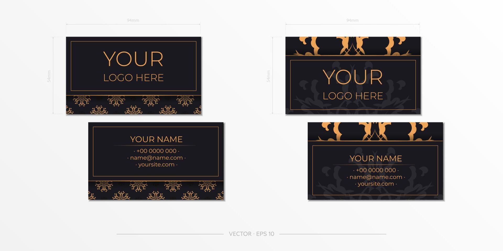 Vector Black Business Cards with Indian Ornaments. Business card design with monogram patterns.