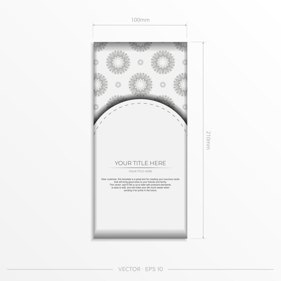 Invitation card template with vintage patterns.Stylish vector card design in white color with luxury greek