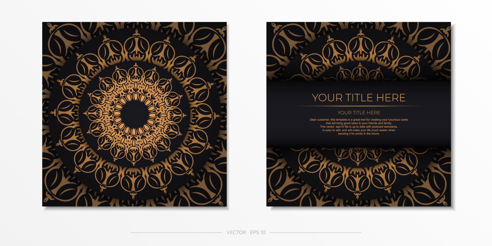 Square postcards in Black with luxurious ornaments. Invitation card design with vintage patterns. vector