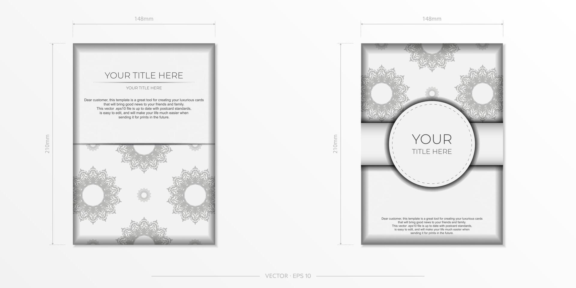 Preparing postcards in white with black patterns. Template for print design invitation card vector