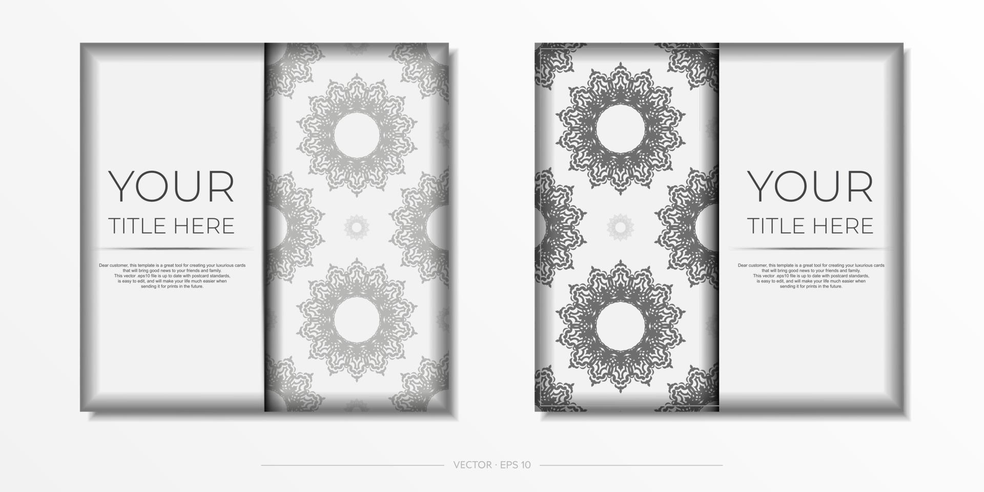 Preparing postcards in white with black ornaments. Vector