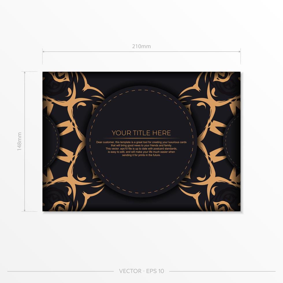 Rectangular Prepare postcards in dark colors with abstract patterns. Template for design printable invitation card with vintage ornament. vector