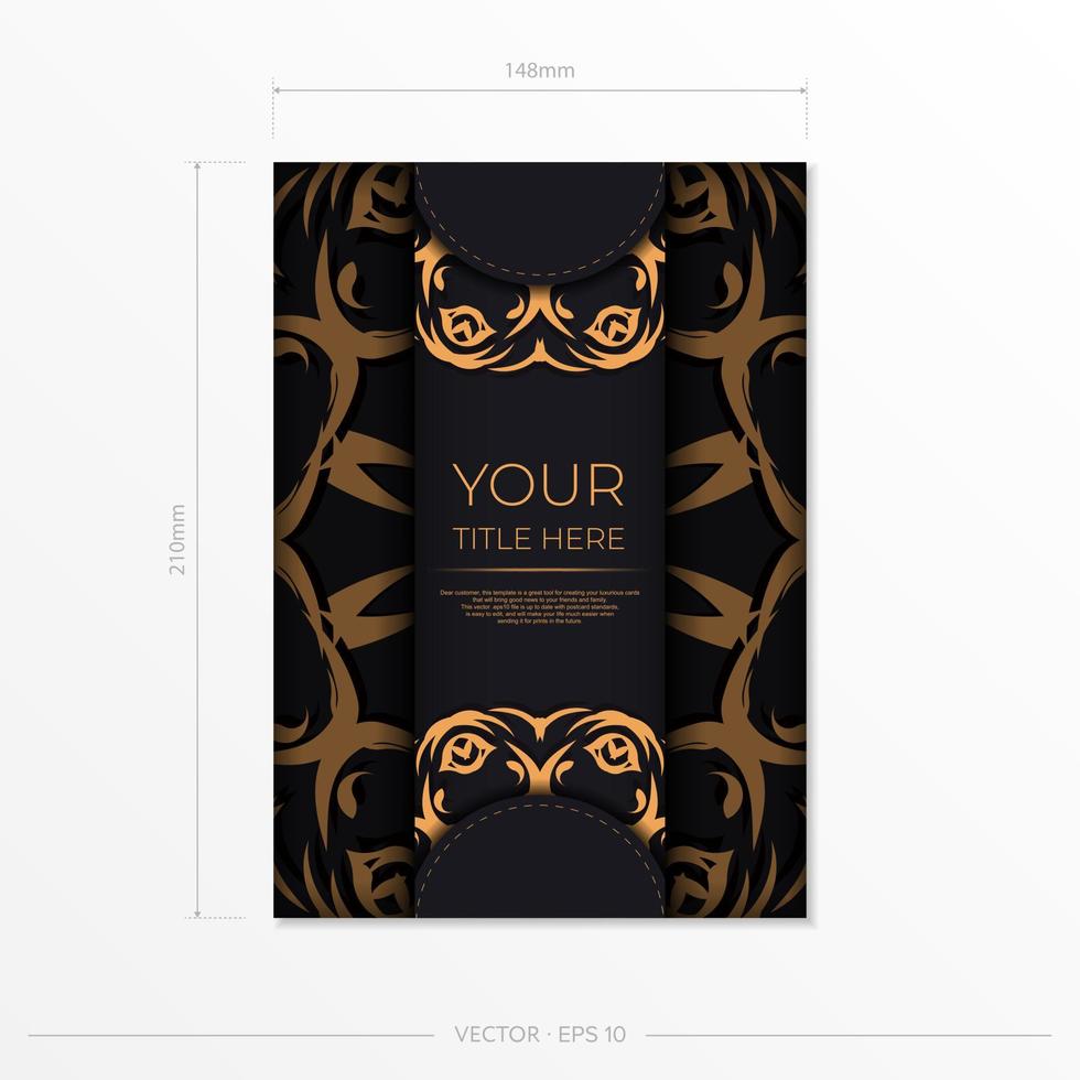 Rectangular Vector Preparing postcards in dark colors with abstract patterns. Template for design printable invitation card with vintage ornament.