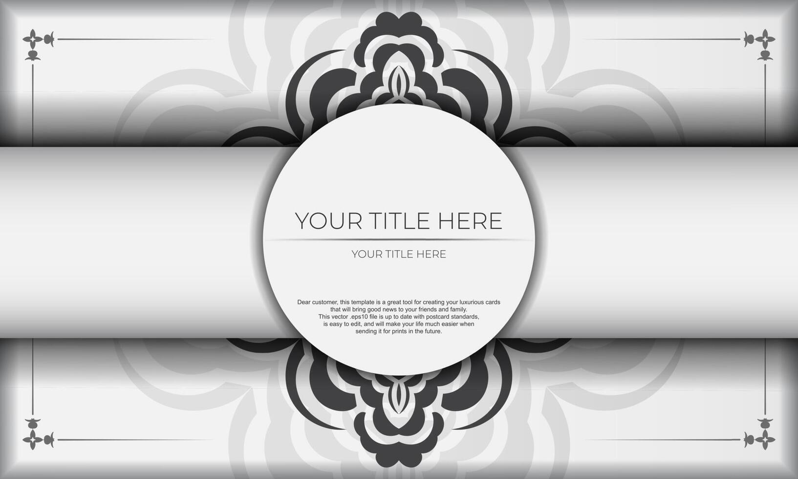 White background gorgeous vector mandala patterns with vintage ornaments and place under text. Print-ready invitation design with mandala ornament.